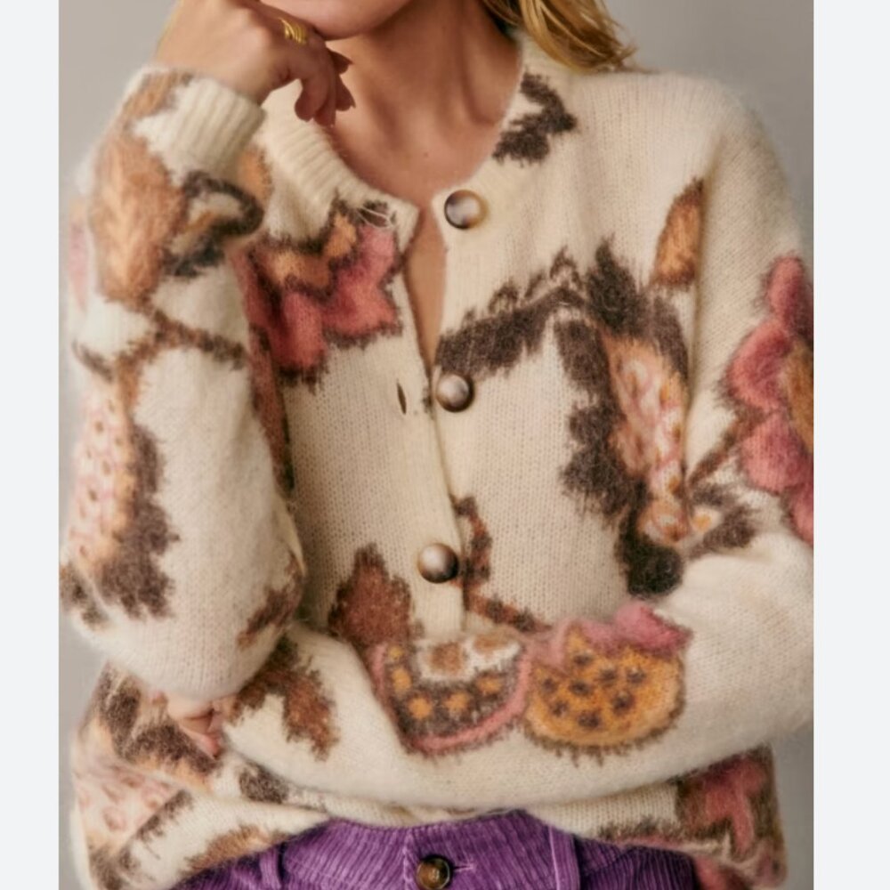 BEST Sezane Manea Cardigan L/XL/XXL Merveille Print Mohair Sweater Knit French - Picture 2 of 14